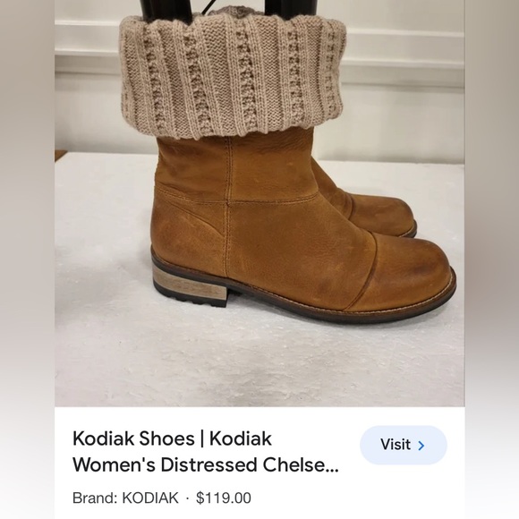 Kodiak Chelsea ankle distressed leather boots, colour cognac/tan knit top Size 7 - Picture 12 of 16